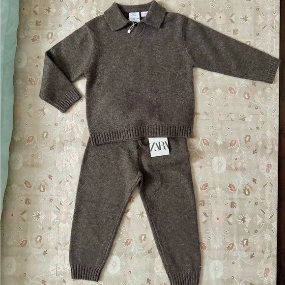 Zara Kids Unisex Chocolate Knit Sweater and Pants Set Toddler Size 2-3y NWT - Picture 2 of 6